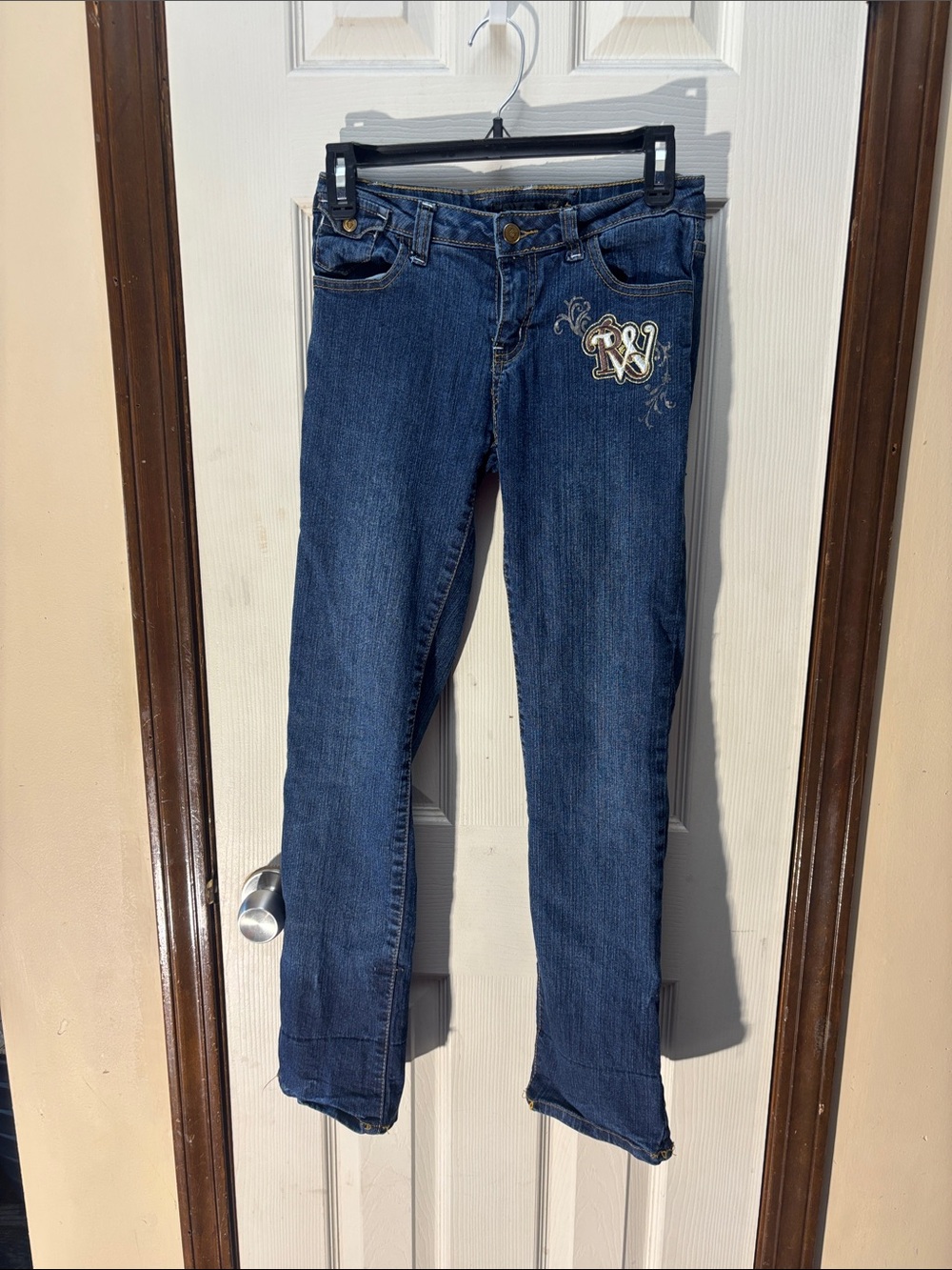 Vintage Rocawear Brand Dark Blue Straight Leg Jeans with Embroidered Accent